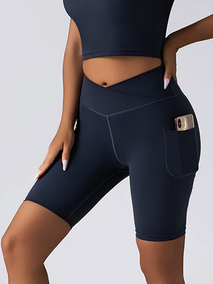 High-Waist Biker Shorts – Seamless Tummy Control Yoga & Workout Shorts with Pockets for Women