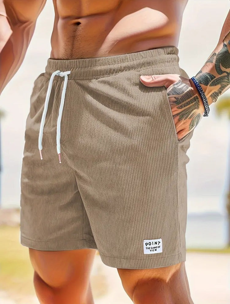 Men's Lace-Up Corduroy Shorts – Casual Drawstring Summer Sports Shorts