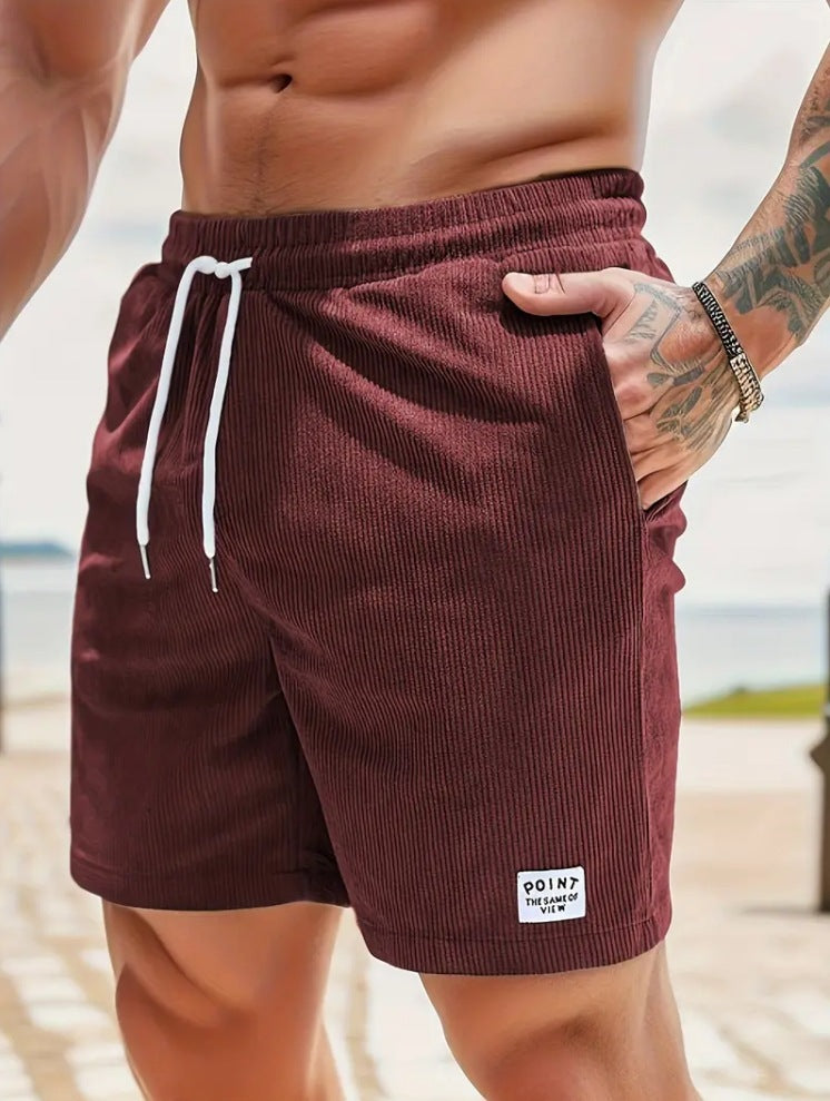 Men's Lace-Up Corduroy Shorts – Casual Drawstring Summer Sports Shorts