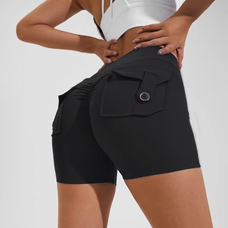 High-Waist Hip-Lifting Shorts – Quick-Dry Yoga & Fitness Shorts with Pockets for Women