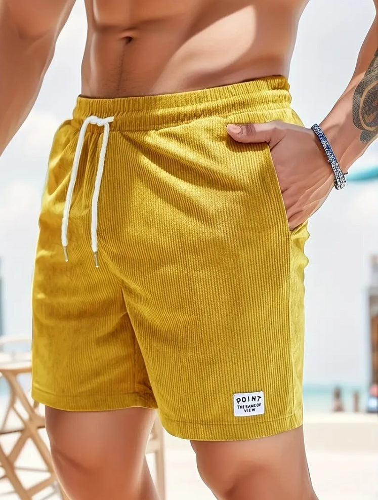 Men's Lace-Up Corduroy Shorts – Casual Drawstring Summer Sports Shorts